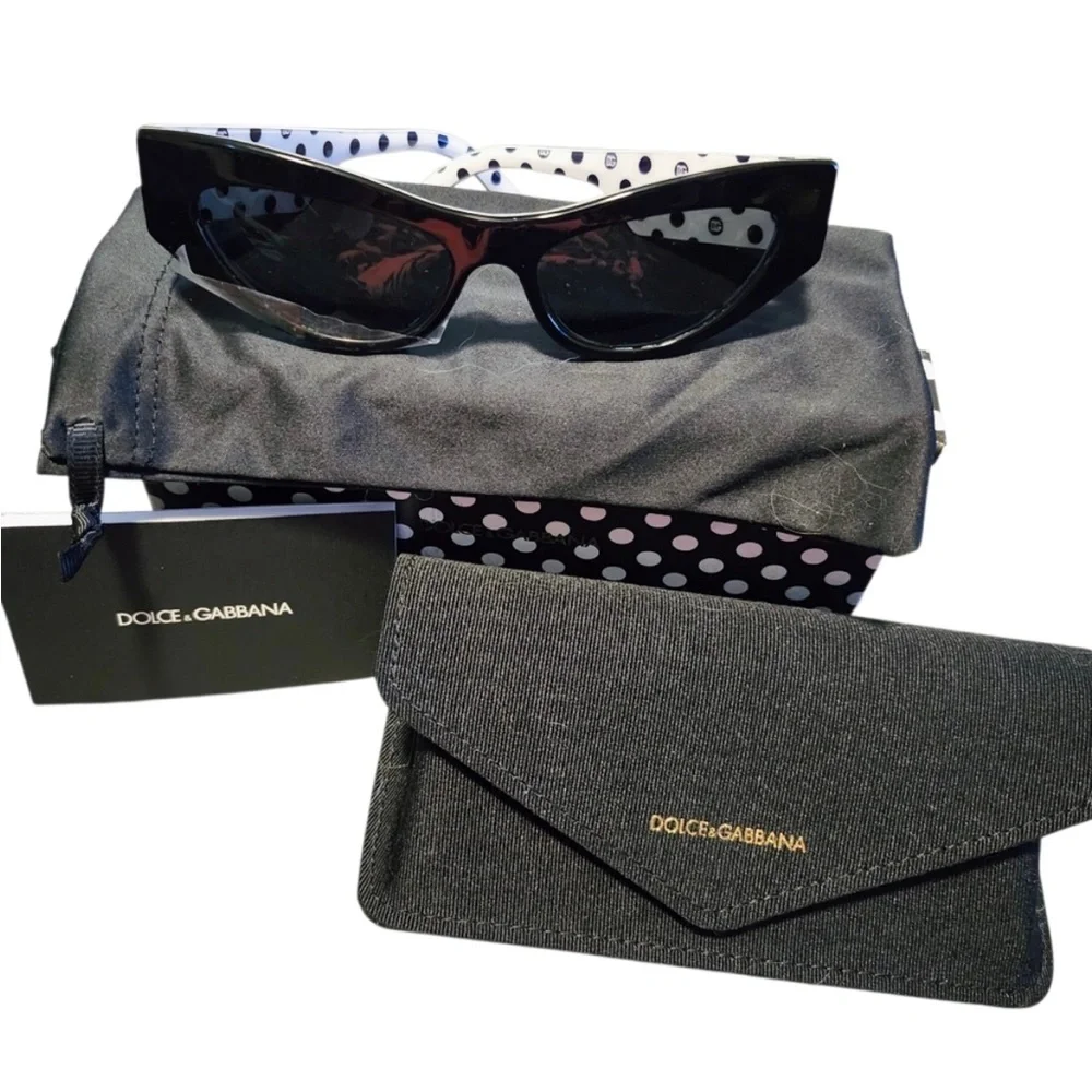 Dolce & Gabbana Black Cat-Eye Sunglasses with Gold DG Accent - Picture 6 of 6